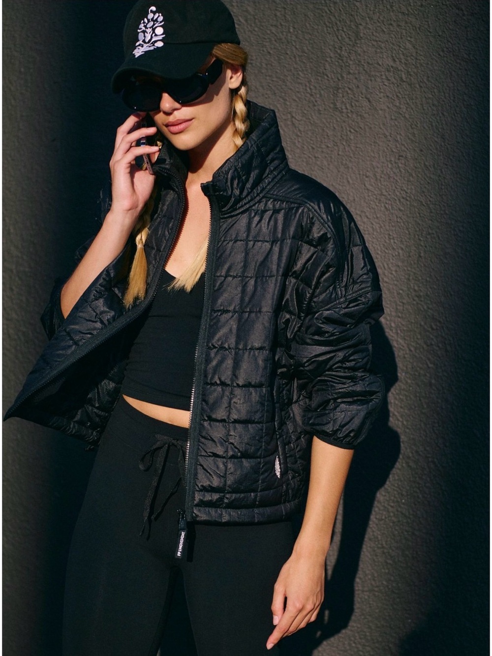 Fp movement poppi shine jacket black quilted coat